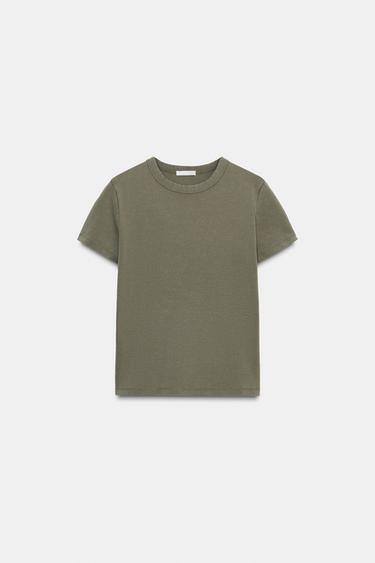 SHORT SLEEVE INTERLOCK T-SHIRT - Green-dry by Zara