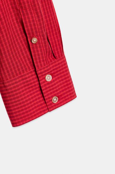 CHEMISE OVERSIZE EN POPELINE À CARREAUX - Rouge / Noir de Zara - Image 7