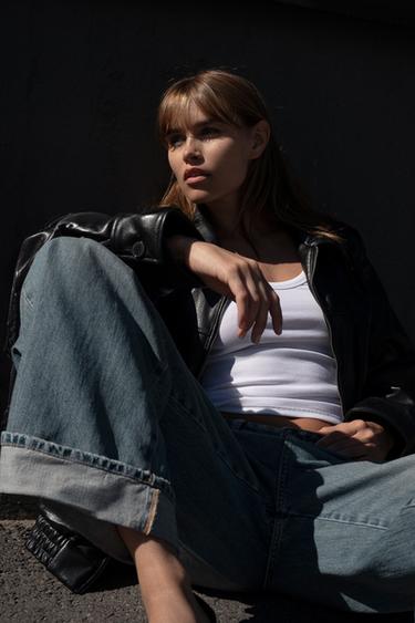 Zaras TRF BAGGY FOLDED JEANS MED MELLANHÖG MIDJA - Blå