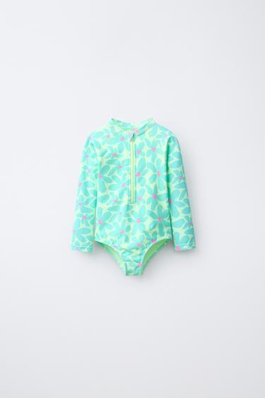 1-6 YEARS/ FLORAL PRINT SWIMSUIT - Fluorescent lime by Zara