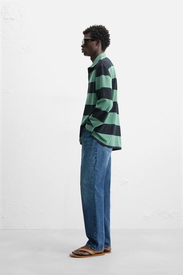 POLO DÉLAVÉ À RAYURES - Vert / Bleu de Zara - Image 3