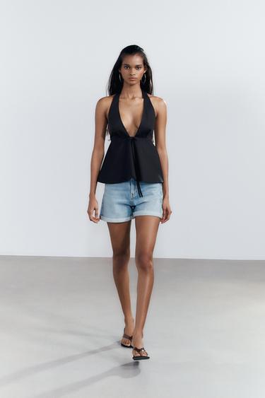 HALTER TOP WITH TIE DETAIL - Black by Zara