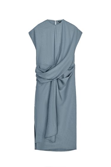 LINEN BLEND DRAPED DRESS ZW COLLECTION