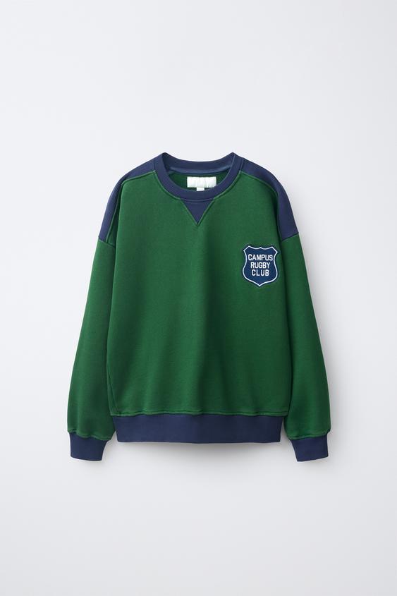 Zara SWEATER MAJICA S VEZENIM PRIŠIVKOM – Zelena – Slika 0