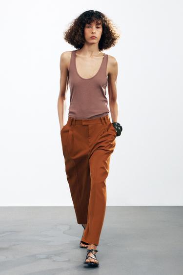 CALÇA COM PREGAS ZW COLLECTION - Laranja-queimado da Zara