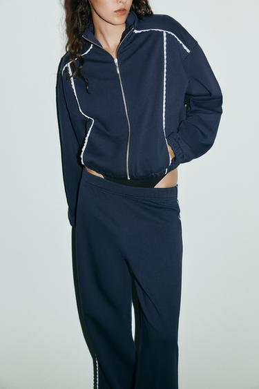 PANTALON MOLLETON LARGE DENTELLE - Bleu marine de Zara - Image 3