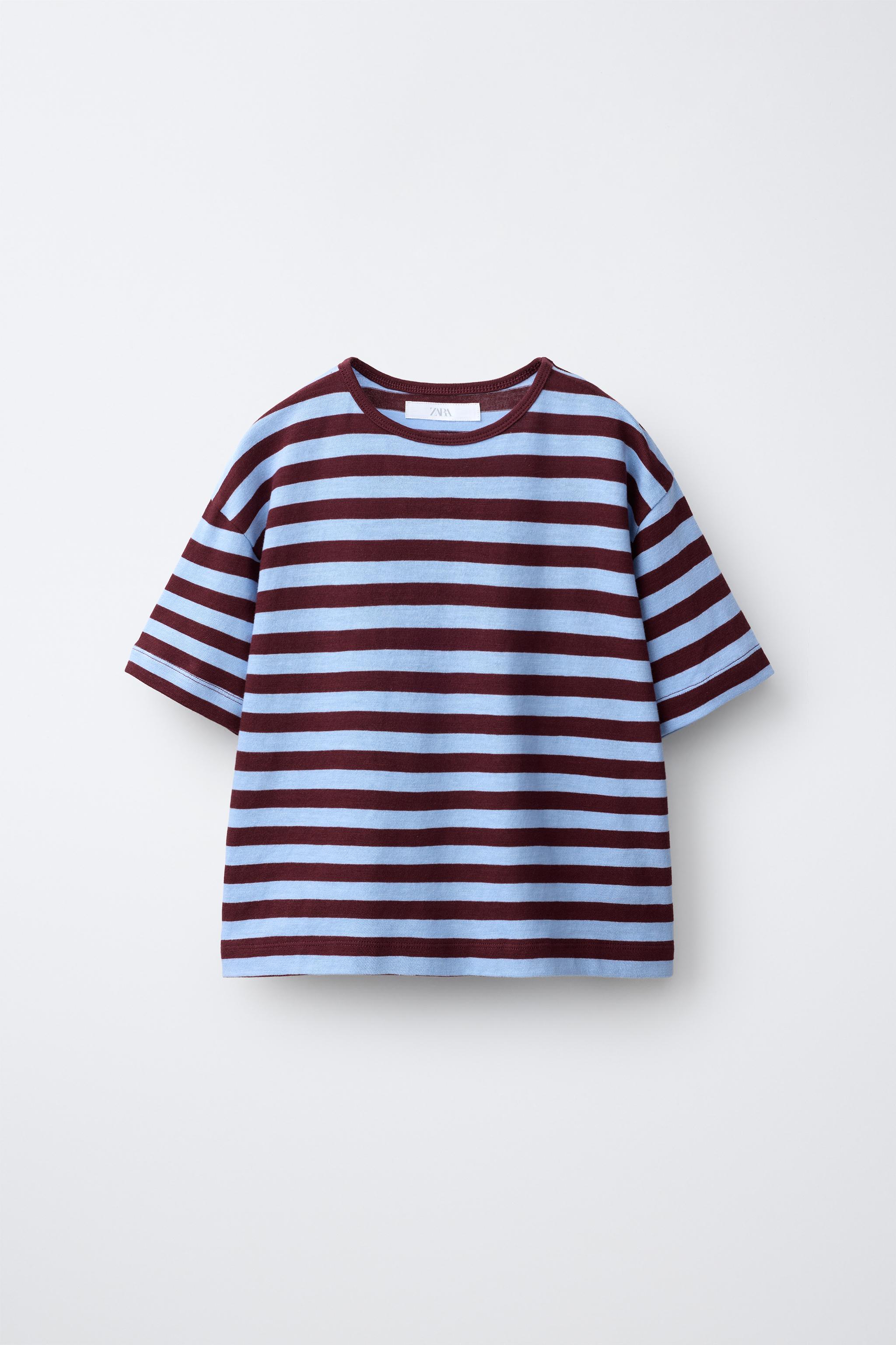 LOOSE FIT STRIPED T-SHIRT — Brown