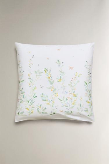 LEAF AND FLORAL PRINT SATEEN PILLOWCASE - Oyster-white by Zara - Image 1