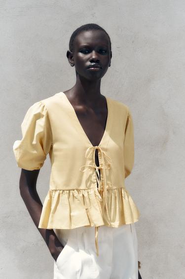 RIBBON TRIM TOP - Yellow by Zara