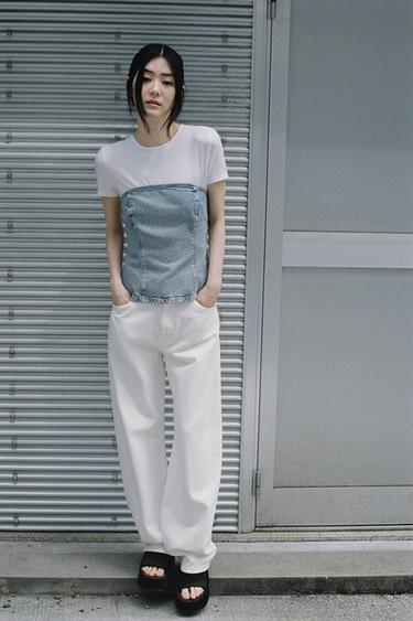 TRF DENIM BANDEAU TOP - Light blue by Zara