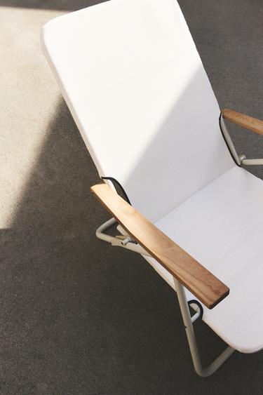 Zara FOLDING BEACH CHAIR WITH WOODEN ARM RESTS - Ivory