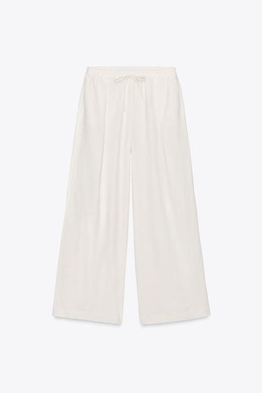 PANTALÓN CON LINO - Blanco roto de Zara