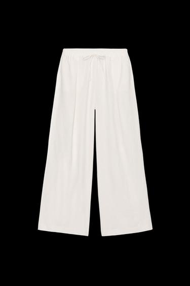 PANTALÓN CON LINO - Blanco roto de Zara - Imagen 0