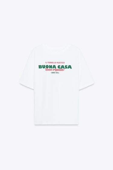 T-SHIRT WITH TEXT PRINT - White by Zara