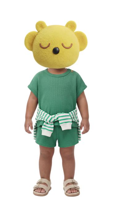 PLAIN WAFFLE-KNIT T-SHIRT AND BERMUDA SHORTS SET — ЗЕЛЕНЫЙ от Zara