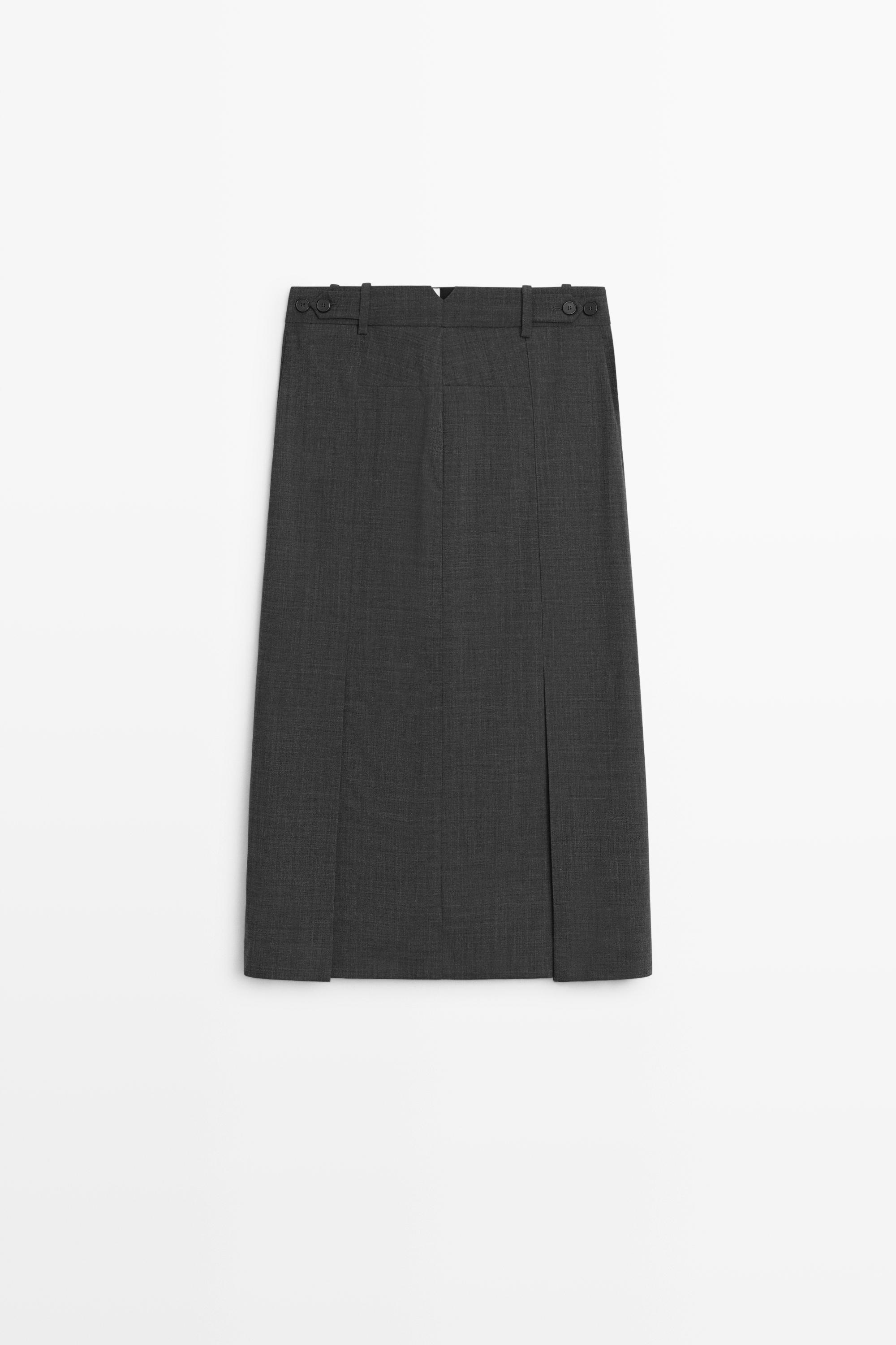 Straight wool-blend midi skirt