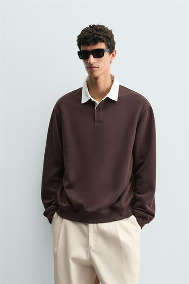 POLO SWEATSHIRT WITH CONTRAST COLLAR - Brown by Zara