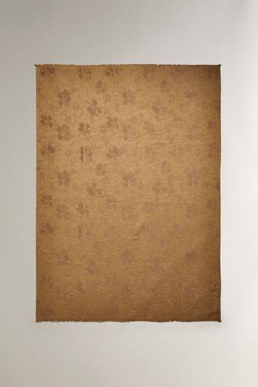 Zaras PLÄD MED BLOMMIGT JACQUARDMÖNSTER - Beige - Bild 0