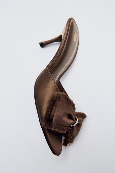 SATIN-EFFECT BOW HIGH-HEEL SHOES - Chocolate Brown by Zara