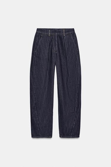ZW COLLECTION MID-WAIST STRIPED BALLOON JEANS - Blue by Zara