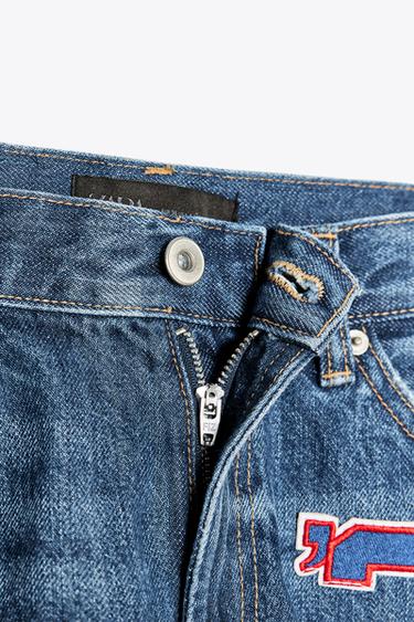 Zara TRF NFL GIANTS HIGH-WAISTED DENIM SHORTS - Dark indigo