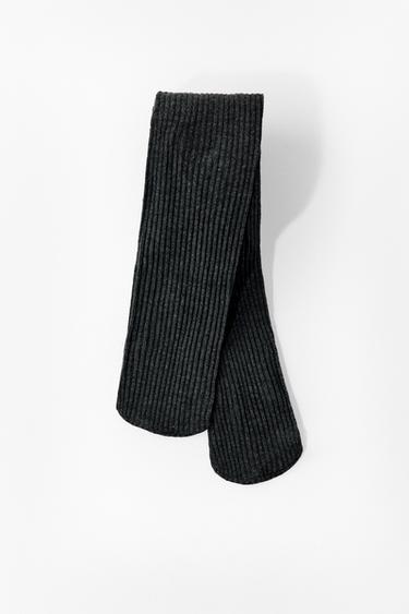 Zara PLAIN RIBBED TIGHTS - Gray marl