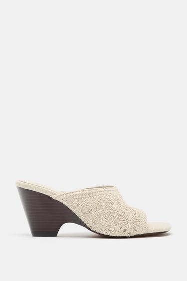 CROCHET WEDGE SANDALS - Ecru White by Zara