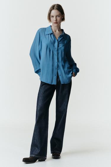 FLOWING SHIRT WITH PINTUCKS - Blue by Zara