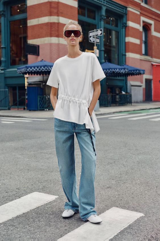 تي-شيرت برباط متباين - أبيض الخاص بـ Zara - صورة 0