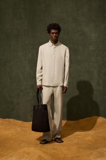 HOSE AUS REINEM LEINEN - Hellbeige von Zara