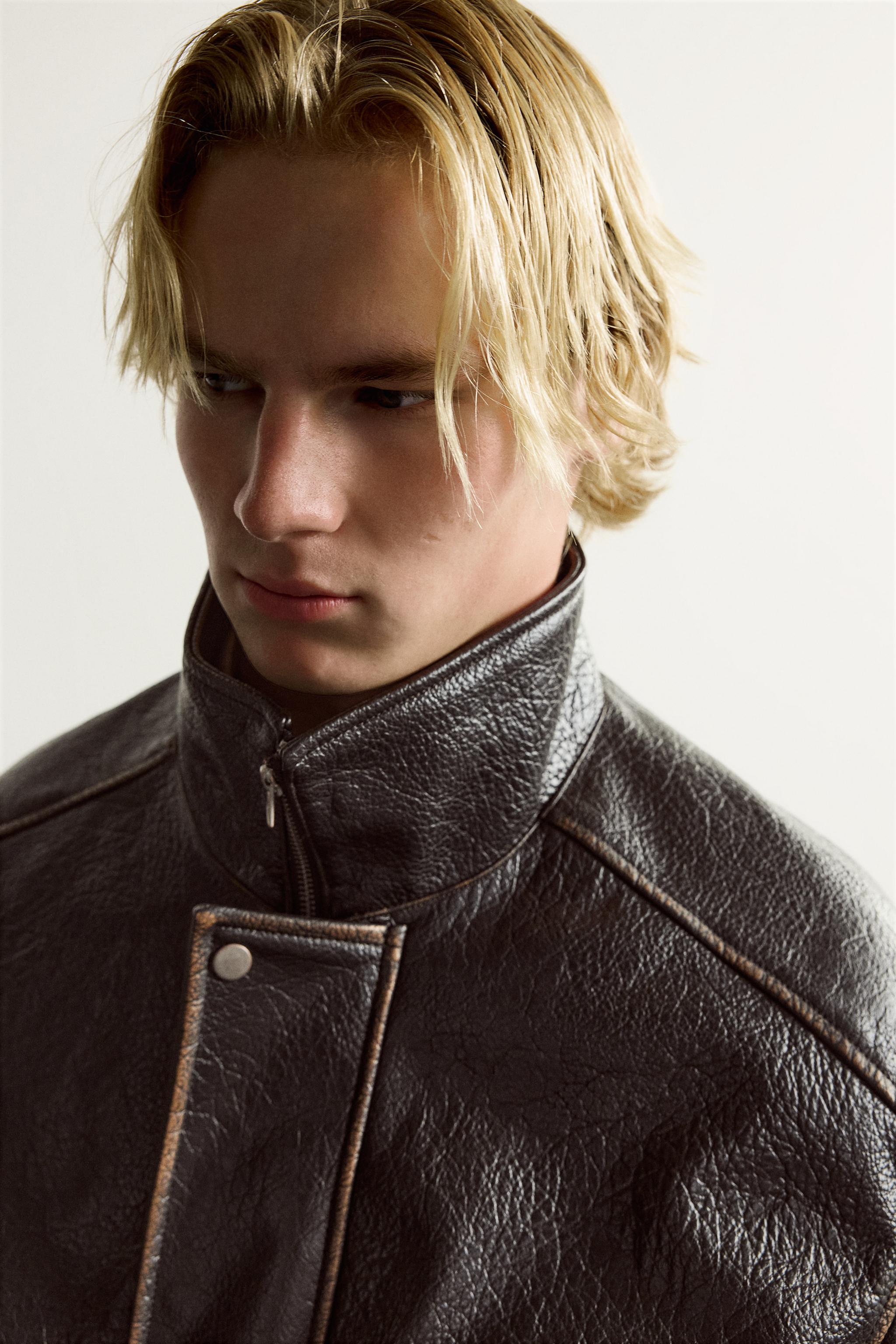 RELAXED-FIT FAUX LEATHER JACKET