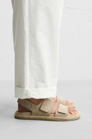 DOUBLE STRAP LEATHER SANDALS - Ecru White by Zara - Image 0