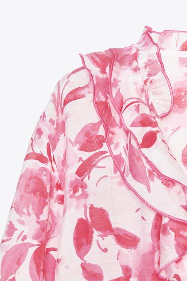 PRINTED BLOUSE WITH RUFFLES - Pink / White by Zara - Image 5