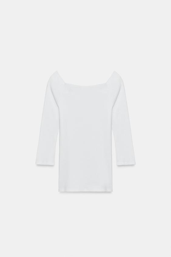 CAMISETA ESCOTE BARCO - Blanco de Zara - Imagen 0