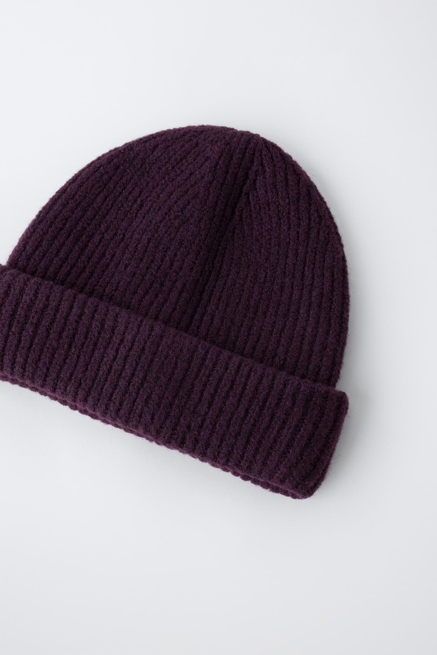 Детская шапка Zara Ribbed Knit Beanie, цвет: Баклажановый — фото 2