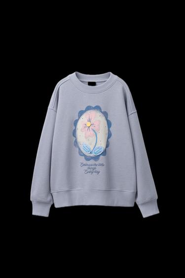 FLORAL PRINT SWEATSHIRT WITH CROCHET DETAIL - Mid-grey by Zara