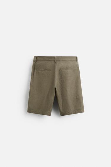BERMUDASHORTS AUS REINEM LEINEN - Helles Khaki von Zara