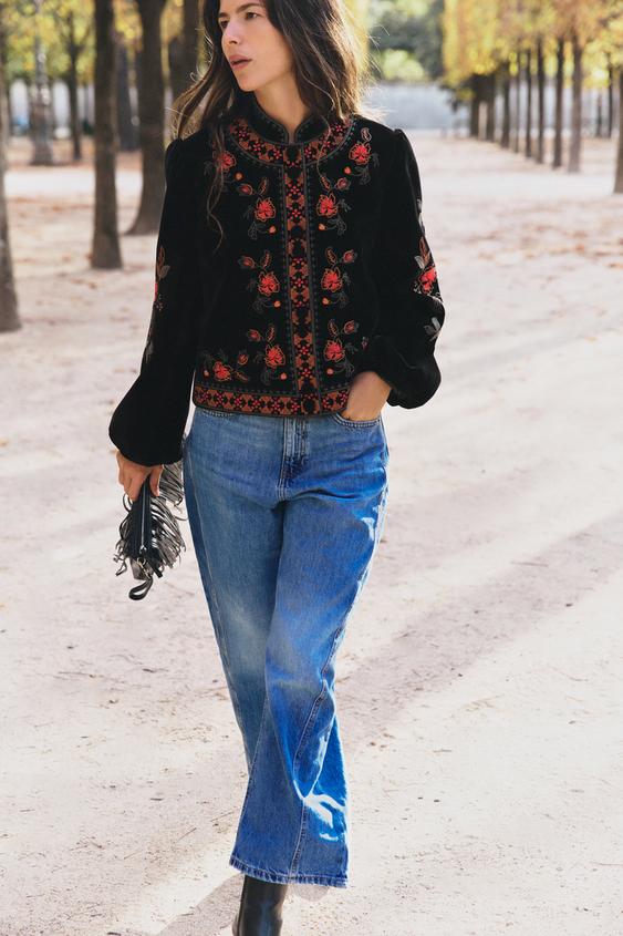 EMBROIDERED VELVET JACKET - Black by Zara - Image 0