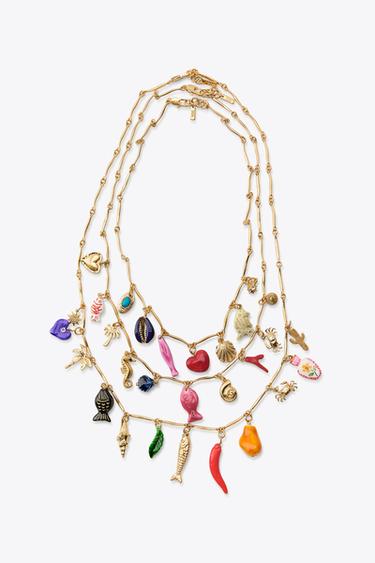 PACK OF 3 METAL CHARM NECKLACES - Multicoloured by Zara