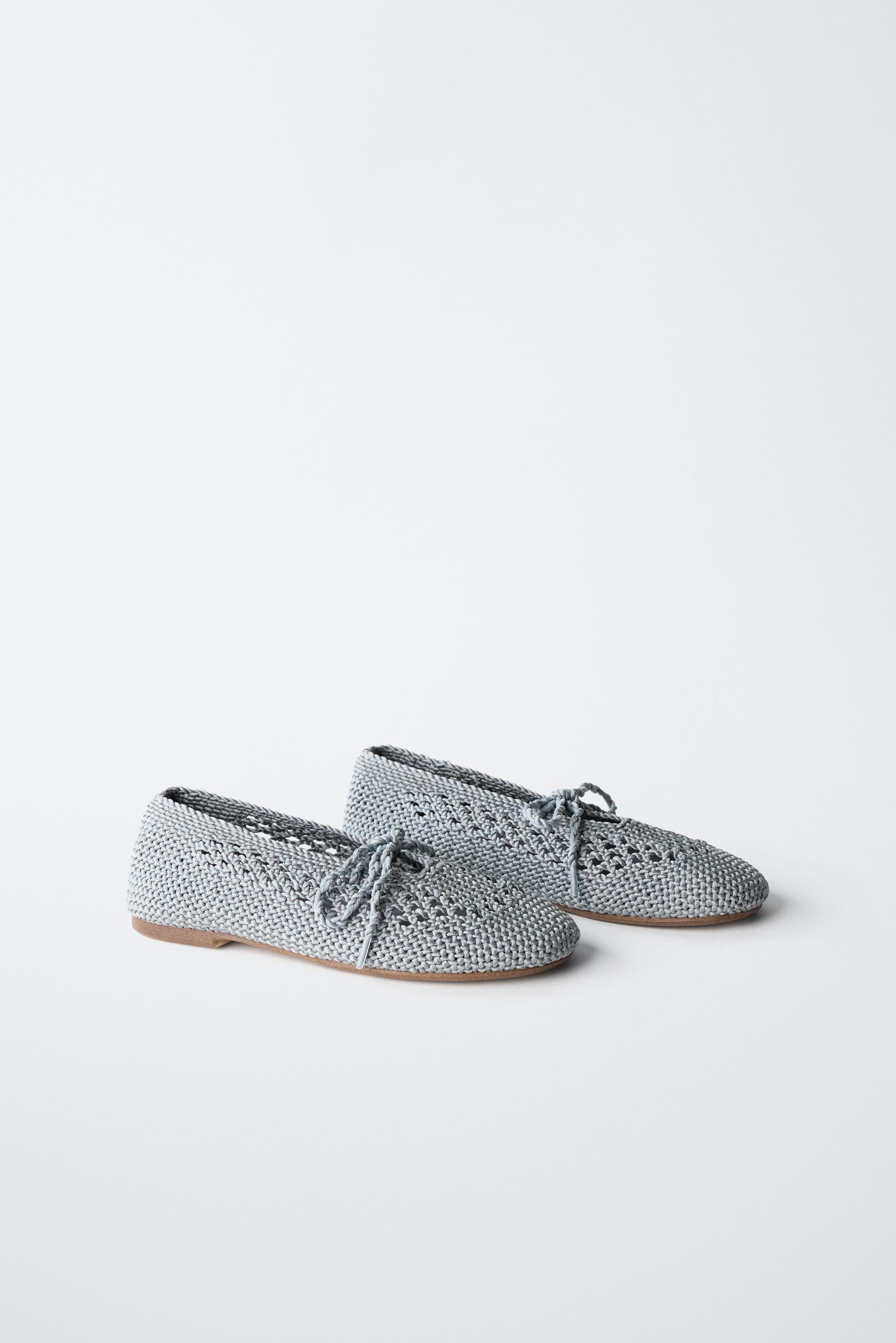 クロシェ編みリボンバレリーナシューズ - ブルー | ZARA Japan