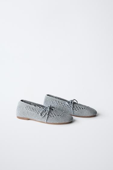 CROCHET BALLET FLATS WITH LACES AND BOW - Blue by Zara - Image 1