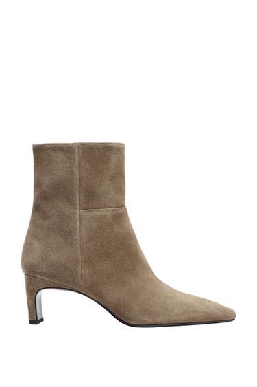 SPLIT SUEDE KITTEN HEEL ANKLE BOOTS - Taupe Grey by Zara