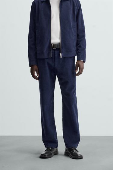 Zara LYOCELL AND COTTON BLEND REGULAR FIT PANTS - Bluish