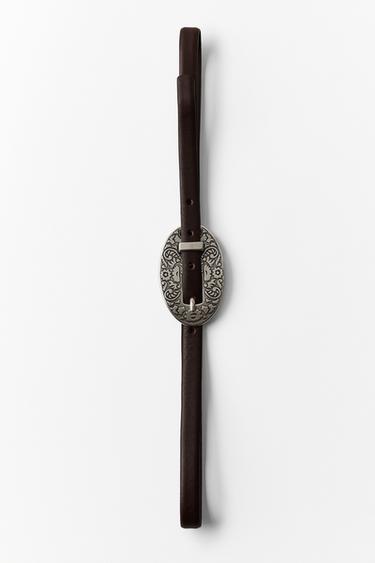 100% LEATHER BELT WITH INTRICATE BUCKLE - Brown by Zara