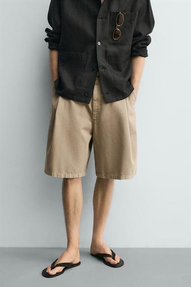 RELAXED FIT BERMUDA SHORTS WITH PLEATS - Beige by Zara - Image 1
