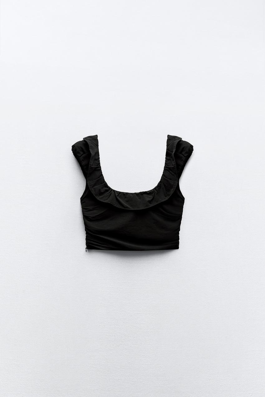 RUFFLED STRETCH TOP - Black