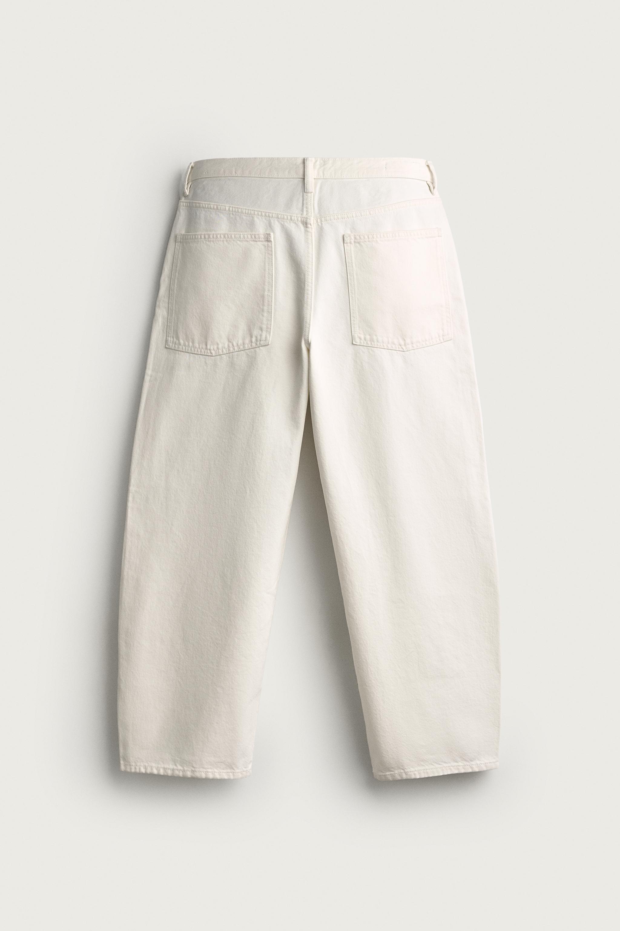 TAPERED WIDE-FIT JEANS — Oyster-white