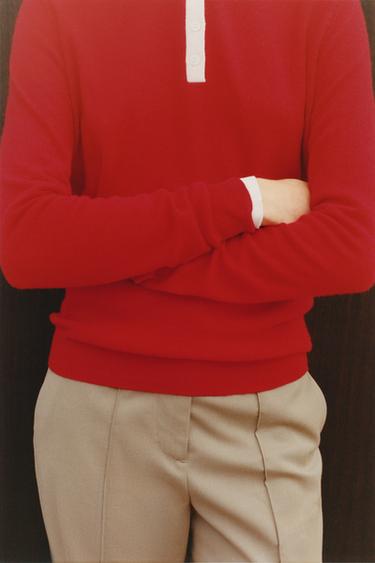 Zara 100% EXTRA-SOFT WOOL POLO SWEATER WITH CONTRAST COLLAR - Red