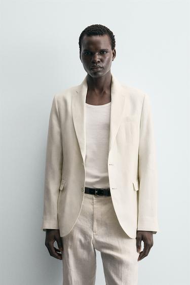 Zara 100% LINEN SUIT JACKET - Oyster-white