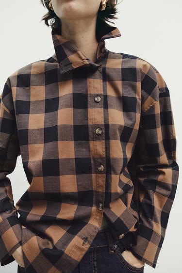 WRAPPED CHECK SHIRT - Brown-Blue by Zara